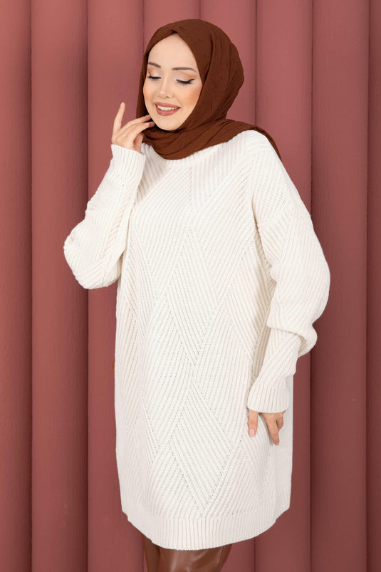 Vinea Baklava Desen Triko Kazak Krem