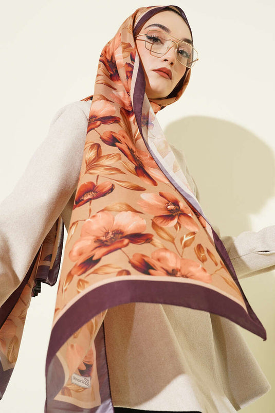 Fleurs vintage Şal Camel