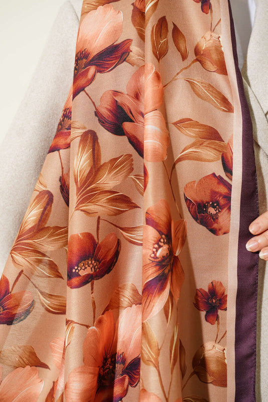 Fleurs vintage Şal Camel