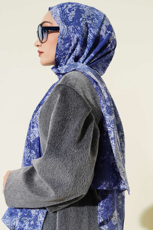 Vintage Gül Desenli Şal Lacivert