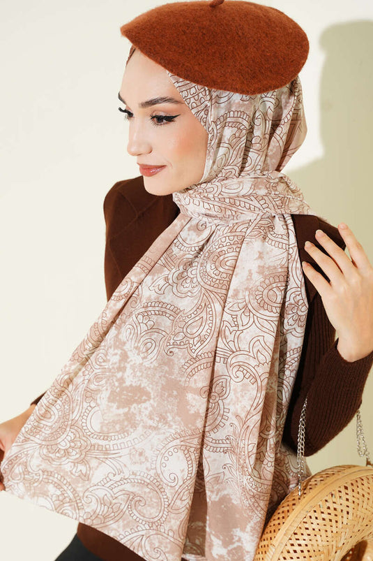 Vintage Gül Desenli Şal Latte