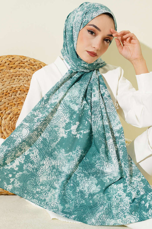 Vintage Gül Desenli Şal Petrol Yeşili