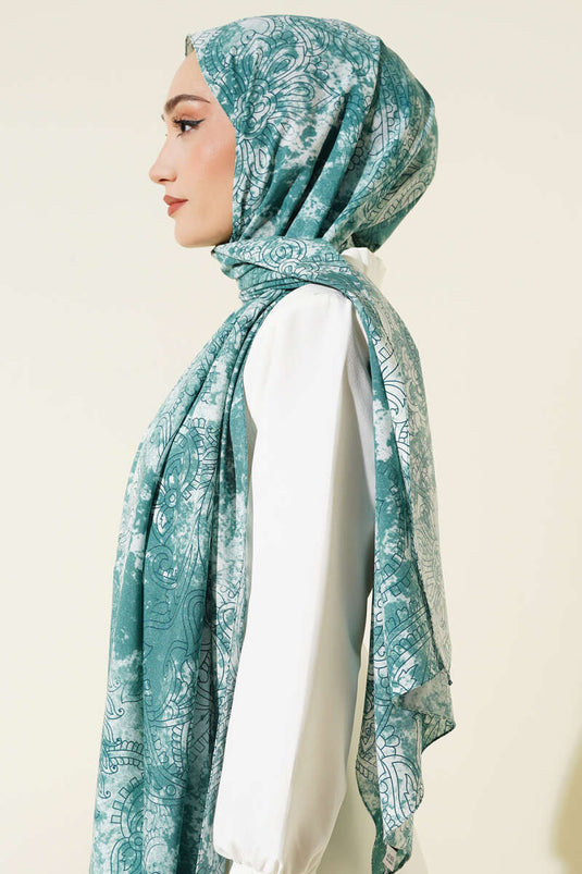 Vintage Gül Desenli Şal Petrol Yeşili
