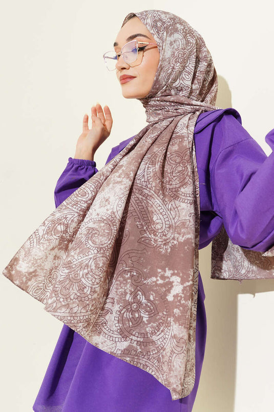 Écharpe vintage à motif de roses, marron clair