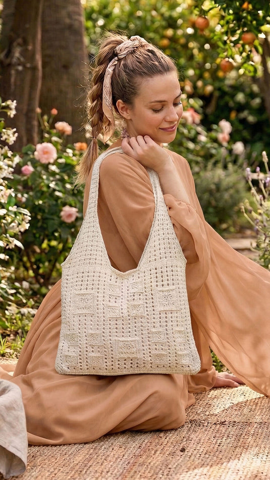 Vintage Tasche mit Karomuster, Beige