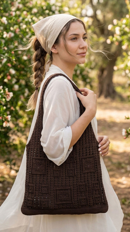 Sac d'été vintage à motif carré marron