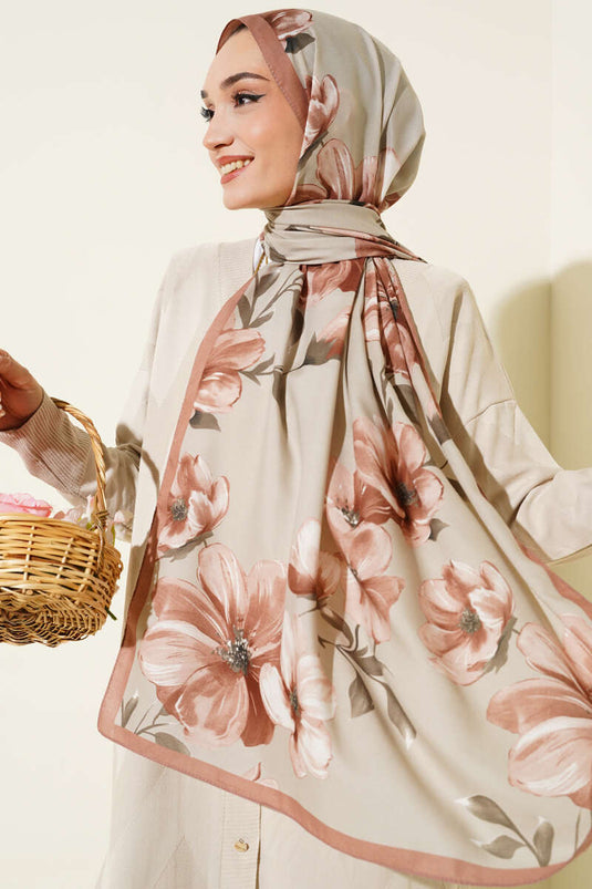 Écharpe vintage à motif rose couleur latte -03