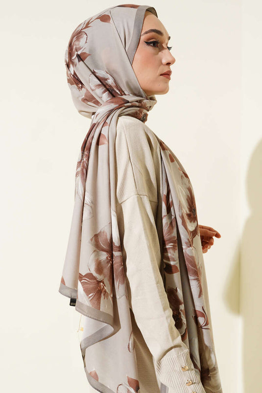 وشاح بنقشة ورد عتيقة، لون بني فاتح - 07