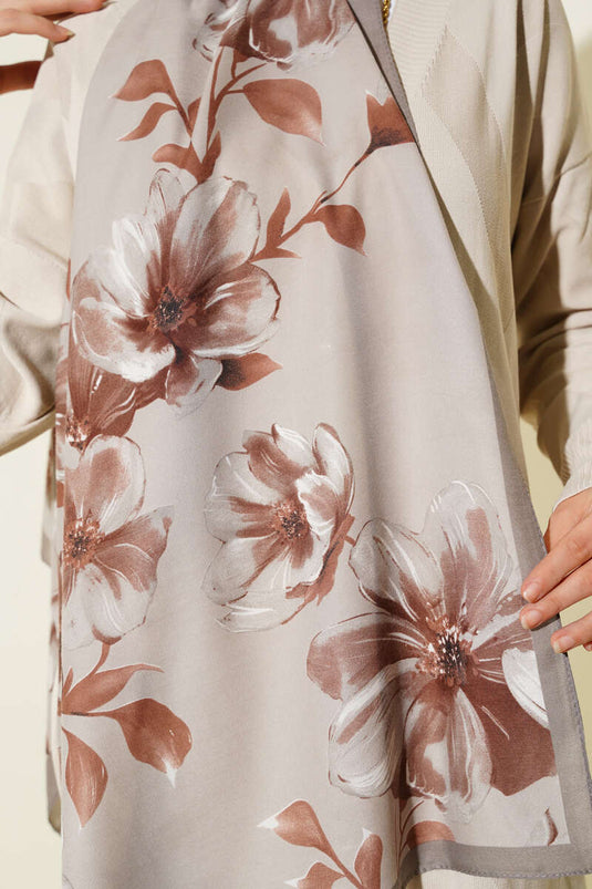 وشاح بنقشة ورد عتيقة، لون بني فاتح - 07