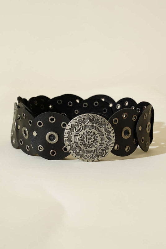 Vintage Tarzı Kemer Siyah Gümüş