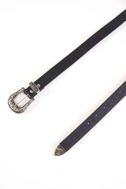 Vintage-Gürtel mit Schnalle, schwarz