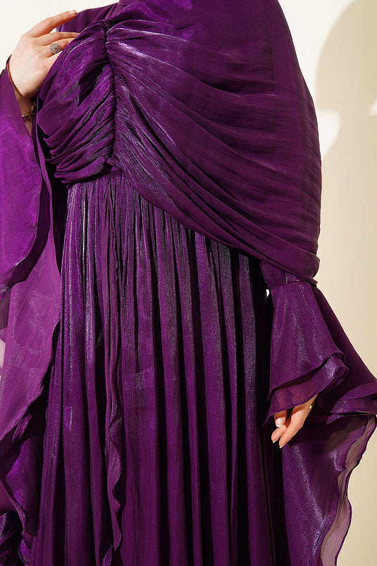 Robe de soirée drapée à volants avec détails volantés, couleur violet