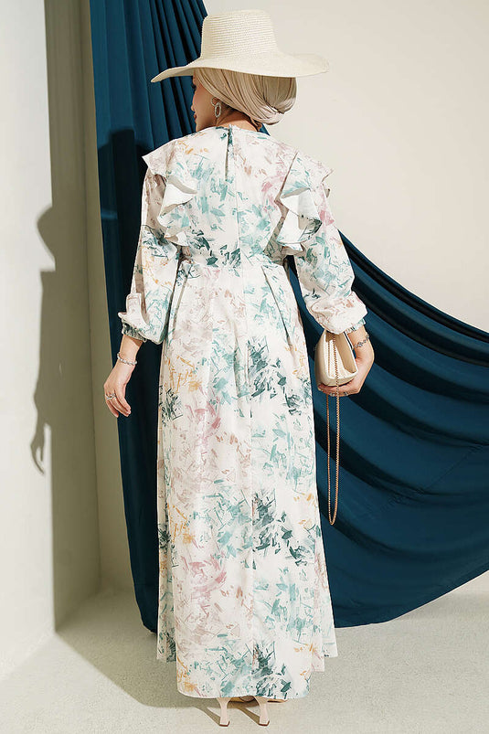 Robe À Volants Et Motifs Avec Nœud Beige