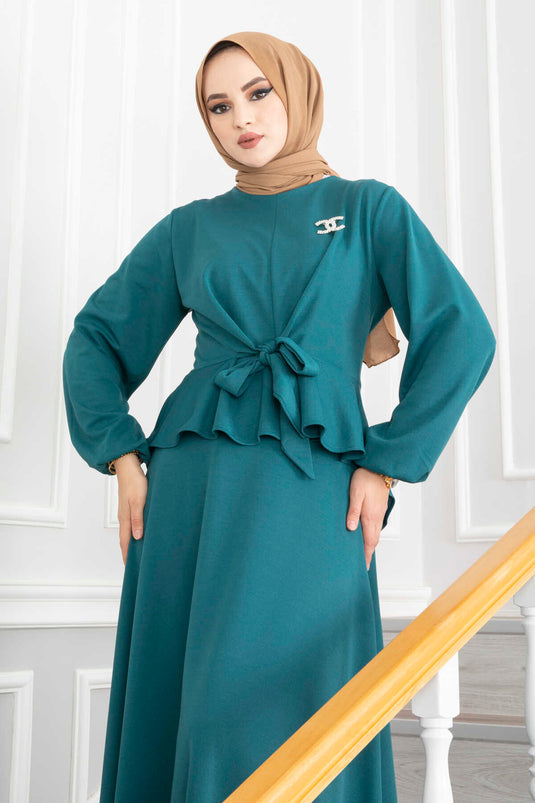 Flounce Hijab Suit Petrol