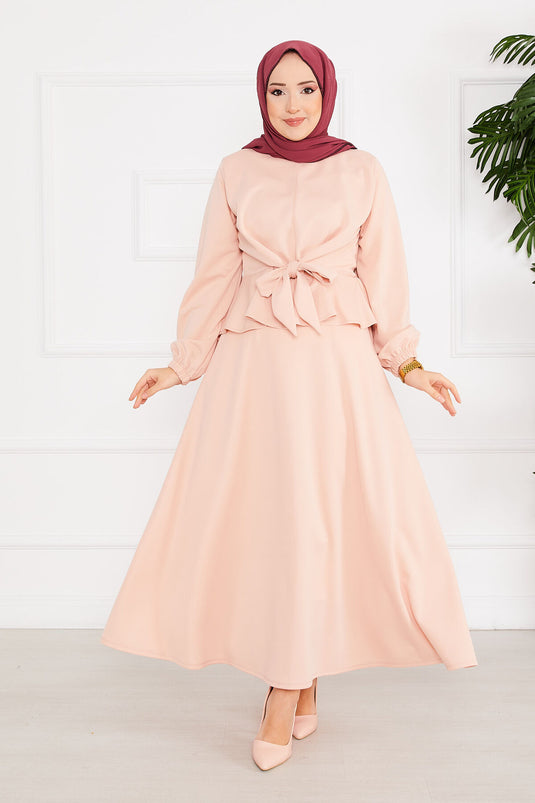 Volanlı Tesettür Takım Pudra