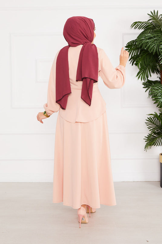 Volanlı Tesettür Takım Pudra