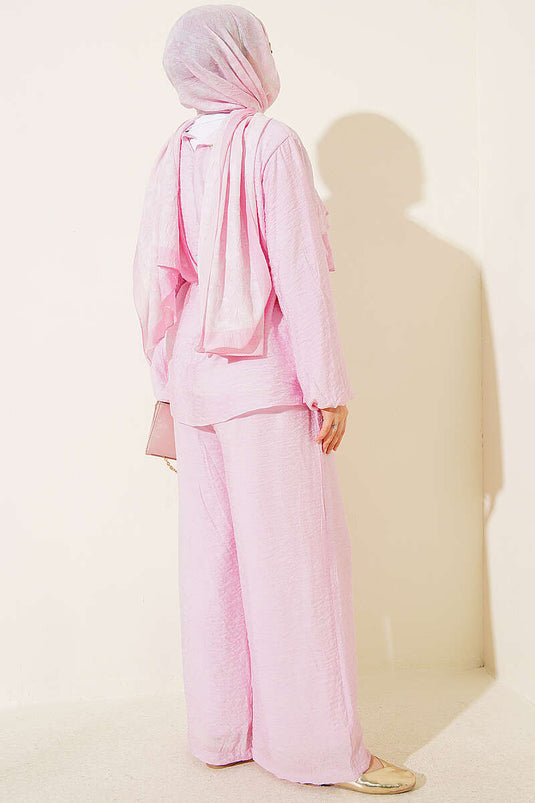 Pink Vual Cat Cat Belted Two-Piece Set