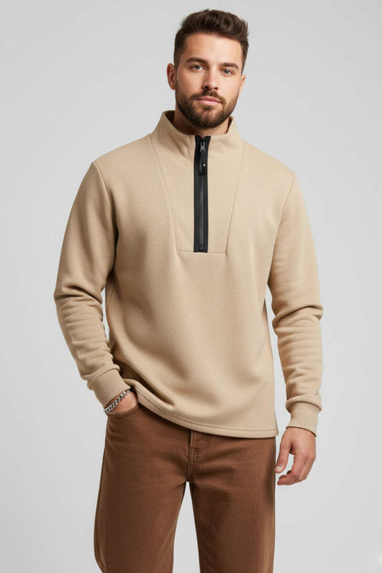 Waffle Zip-Up Men's Sweatshirt Beige