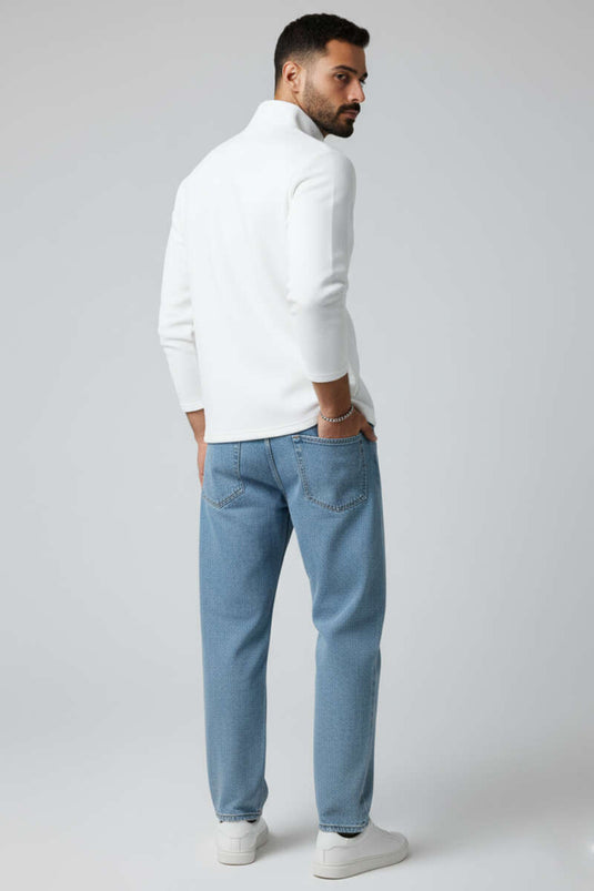 سويت شيرت رجالي بسحاب أمامي بنمط الوافل، لون بيج فاتح