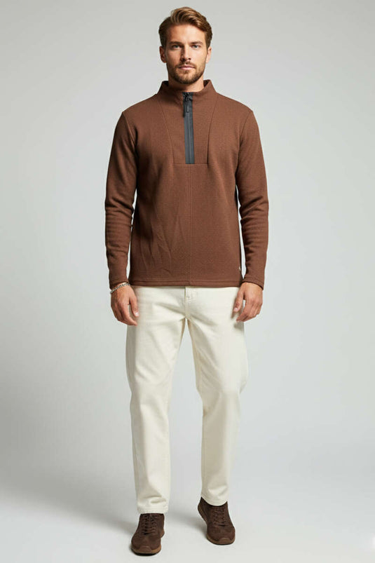 Felpa da uomo con cerniera a nido d'ape, caffè