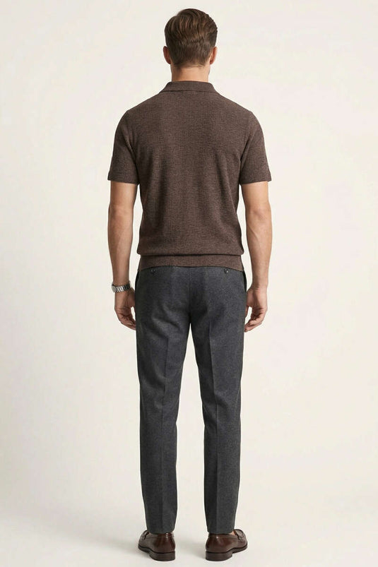 T-shirt homme en tissu gaufré à col polo, couleur café