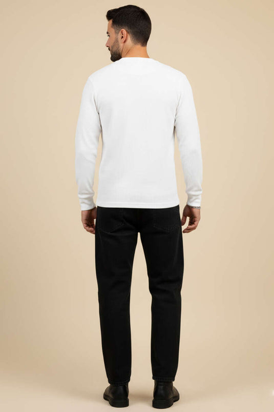 Pull homme à manches longues en tissu gaufré, écru