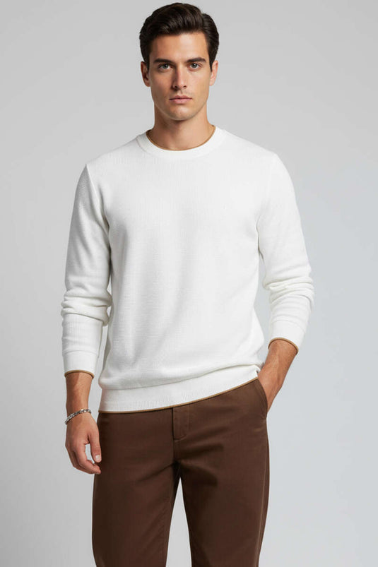 Sweat-shirt en maille gaufrée brodée, écru