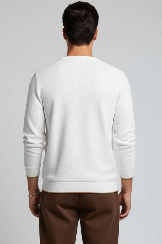 Sweat-shirt en maille gaufrée brodée, écru