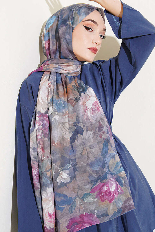 Foulard aquarelle fleur fumé