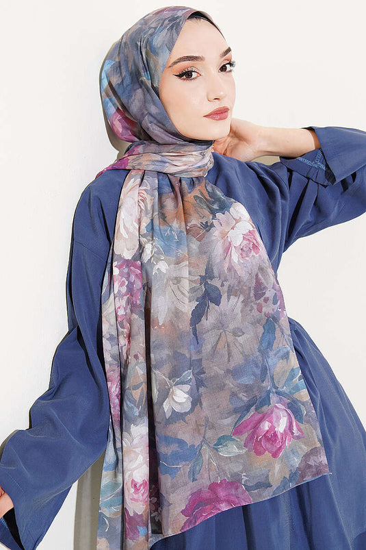 Foulard aquarelle fleur fumé