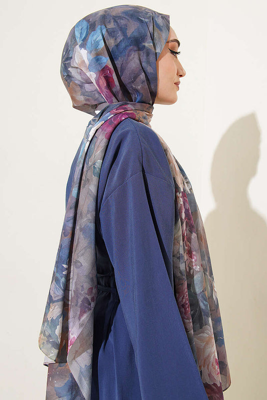 Foulard aquarelle fleur fumé