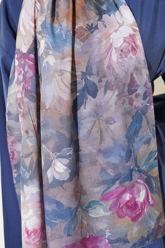 Foulard aquarelle fleur fumé