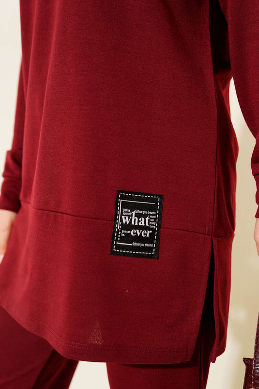 What Ever Embellished Hooded Two-Piece Set in Burgundy