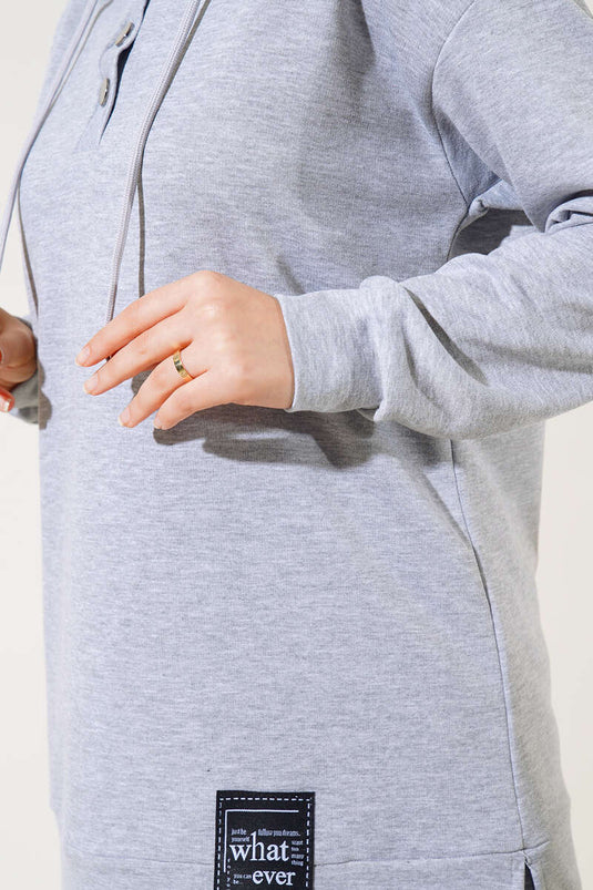 Ensemble deux pièces à capuche avec emblème What Ever, gris