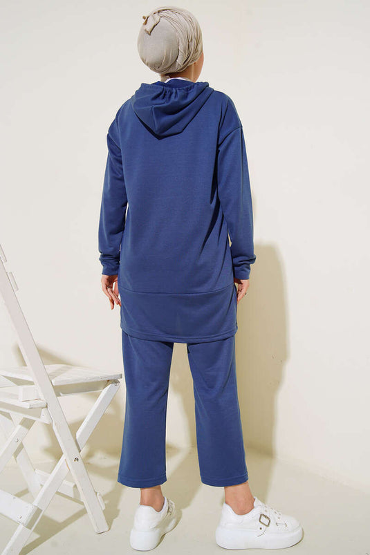 What Ever Armalı Kapüşonlu İkili Takım İndigo