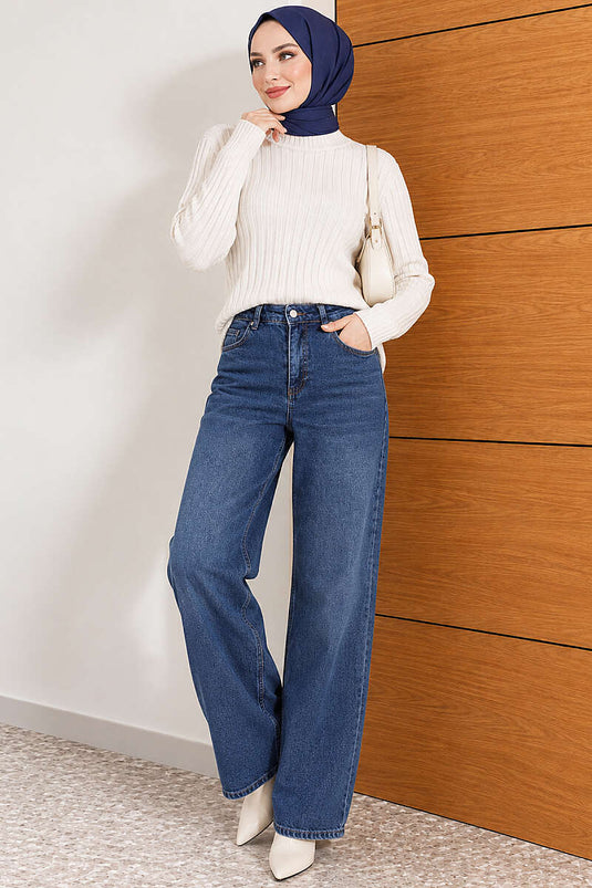 Wide Leg Kot Pantolon Mavi