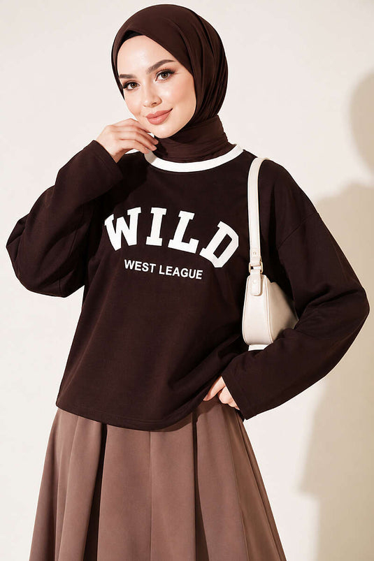 Wild Print Sweatshirt In Koffiebruin