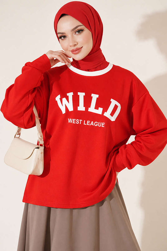 Sudadera Roja Con Estampado Salvaje