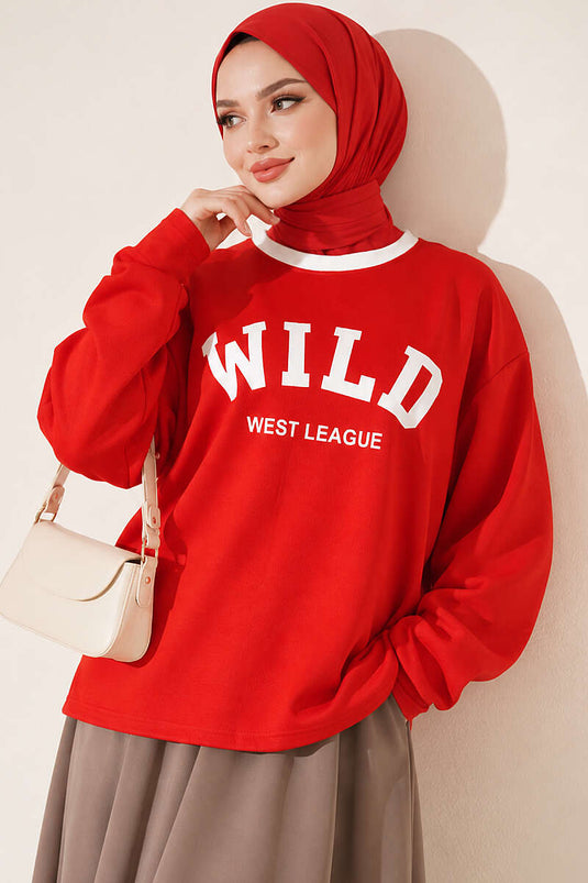 Sudadera Roja Con Estampado Salvaje