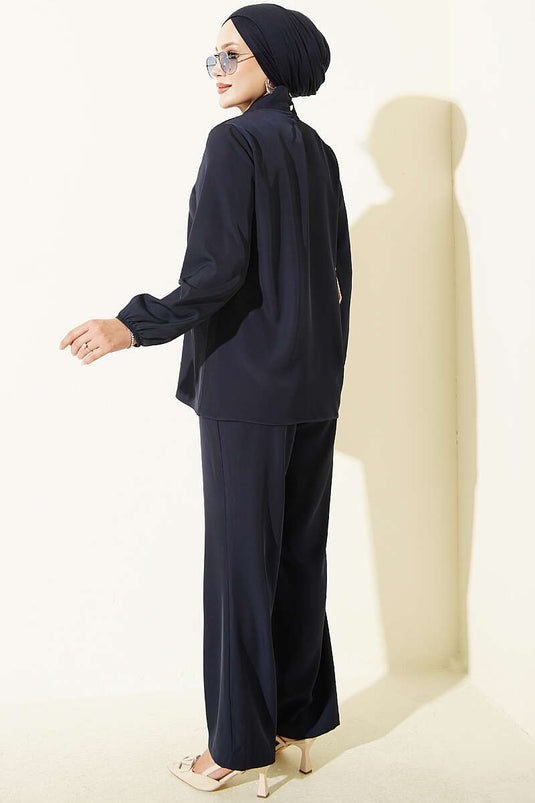 Navy Tie-Detail Two-Piece Set