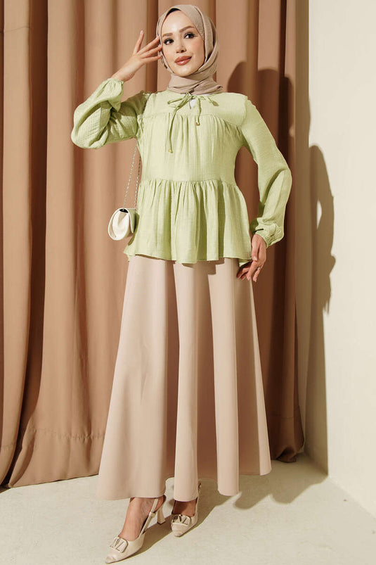 Chemise À Col Avec Nœud Et Poignets En Vert Menthe