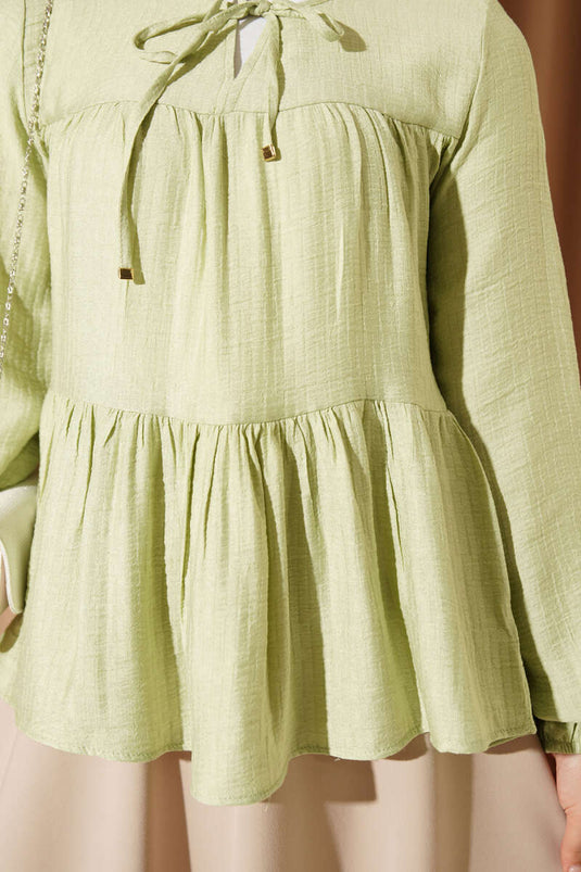 Chemise À Col Avec Nœud Et Poignets En Vert Menthe