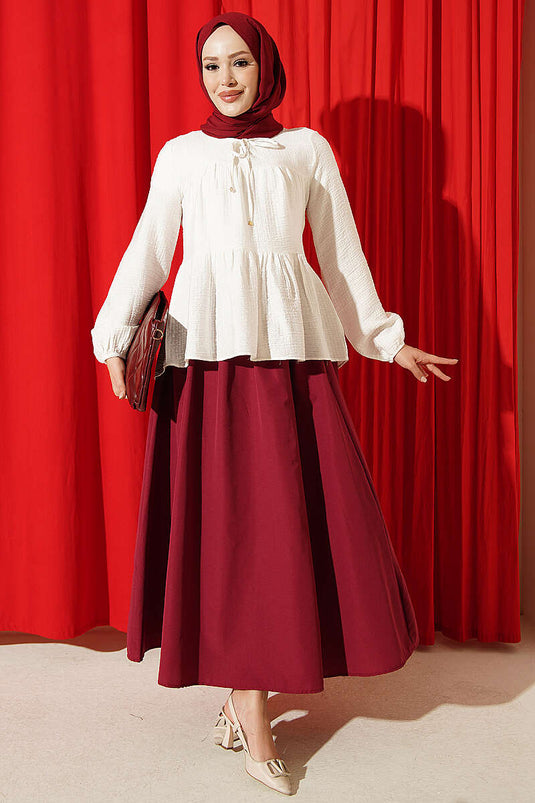 Blouse Crème À Nœud Et Manches Élastiquées