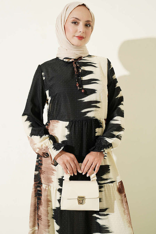 Robe À Motifs Avec Lien En Café