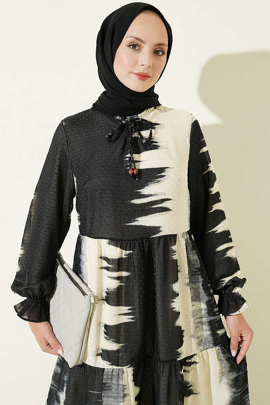 Schwarzes Muster Kleid Mit Bindeband