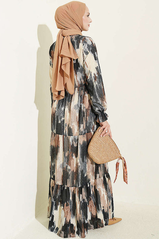Vestido Estampado Con Cinturón En Visón