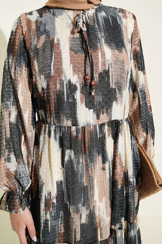 Vestido Estampado Con Cinturón En Visón