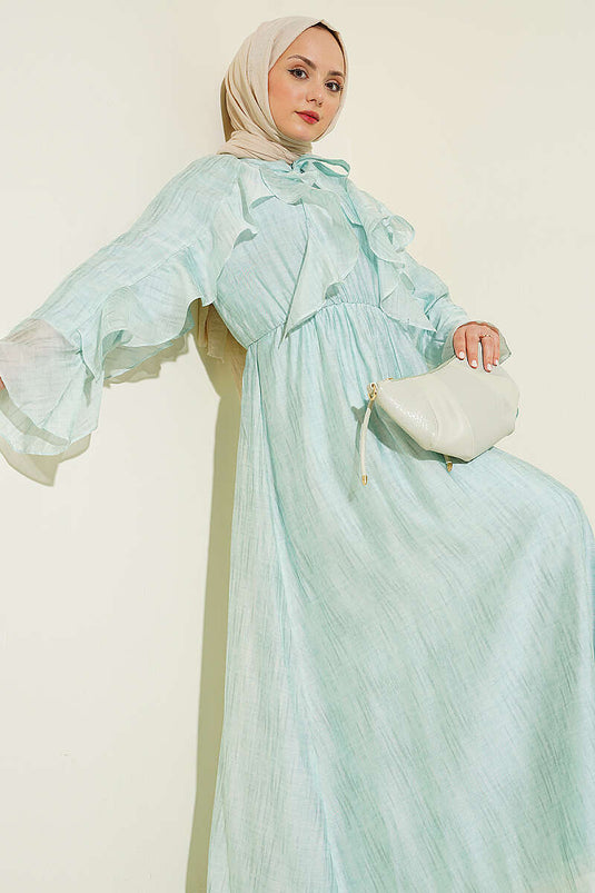 Robe à volants avec col noué Turquoise