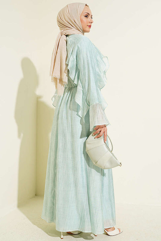 Robe à volants avec col noué Turquoise