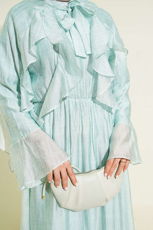 Robe à volants avec col noué Turquoise